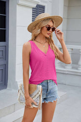 Women Solid Color V Neck Loose Base T Shirt_Cwtstsl0060