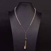 FASHION PEARL GLASS TASSEL PENDANT NECKLACE_CWAJE3910