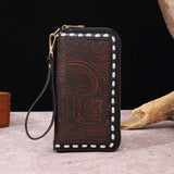 LEATHER CARVED EMBOSSED BOHEMIAN CLUTCH WALLET_CWAB2592