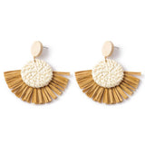 Hand-Woven Geometric Rattan Raffia Earrings