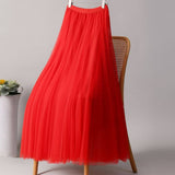 SOLID COLOR ELASTIC WAIST MESH TULLE A LINE SKIRT_CWBLS0372