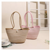 LARGE CAPACITY STRIPED SHOULDER BAG STRAW BAG_CWAB1882