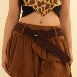 SQUARE BUCKLE SOLID COLOR WOVEN WIDE BELT_CWMM3959