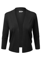 Awocas074_Basic 3/4 Sleeve Open Front Cropped Cardigan