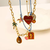 COLORFUL CORD NECKLACE WITH 18K FISH HEART_CWMM8860
