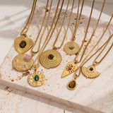 Vintage Stone Pendant Necklace Stainless Steel_Cwmm8874