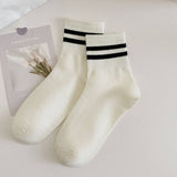 Women'S New White Striped Polka Dot Mid-Calf Socks_Cwms1350