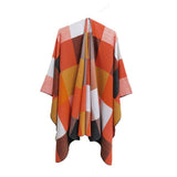 Women Color Plaid Tassels Split Warm Shawl