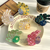 PEACOCK ACETATE HAIR CLAW RHINESTONE CHIC CLIP_CWAHA5900