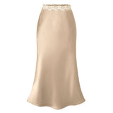 LACE WAIST SATIN SKIRT ELASTIC HIP LONG SKIRT_CWBSS0406