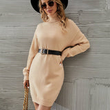 Solid Color Turtleneck Short Slimming Sweater Dress