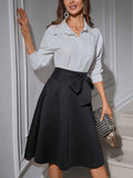 Stretch Knit Mid-Length Skirt With High Waist