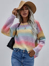 Pullover Striped Crew Neck Loose Rainbow Sweater