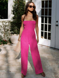 Stylish Solid Color Strapless Wide-Leg Jumpsuit