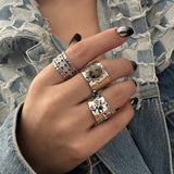 FASHIONABLE METALLIC PLEATED KNUCKLE RING SET_CWMM3239