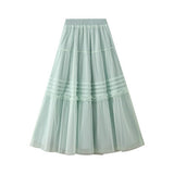 Vintage Pleated Lace Trim Tulle Maxi Skirt_Cwbms0348