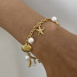 18K GOLD SEA CHARM BRACELET IN STAINLESS STEEL_CWAJE4641