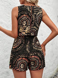 V-Neck Simple Printed Sleeveless Casual Jumpsuit