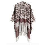 LEOPARD PRINT STRIPED TASSEL WARM SPLIT SHAWL_CWASC0310