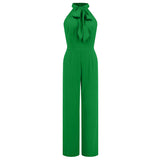 Stand-Up Collar Bow Slimming One-Piece Pants