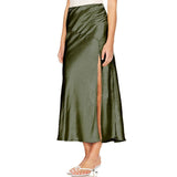 SATIN SKIRT HIGH WAIST ELASTIC SLIT LONG SKIRT_CWBSS0405