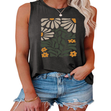 NTAGE YELLOW FLOWER VEST FOR WOMEN SLEEVELESS_CWTTSL0414