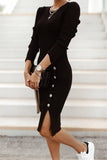 Temperament Slit Solid Color Button Knit Dress