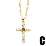GOLDEN ZIRCON CROSS PENDANT NECKLACE_CWAJE0905
