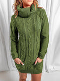 Turtleneck Solid Color Crew-Neck Sweater Dress