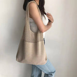 Cwab4568_Hollow Knit Large Capacity Shoulder Tote Bag