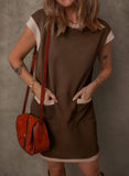 Womens Colorblock Pocket Sleeve Mini Dress