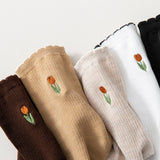 FLORAL EMBROIDERED COTTON SOCKS_CWMS0510