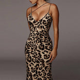 V-Neck Halter Dress Sexy Leopard Print Dress