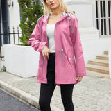 Waterproof Hooded Striped Trench Coat