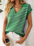 V-Neck Casual Striped Lapel Knitted Sweater