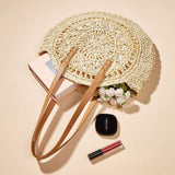 Women Hollow Flower Round Straw Bag_Cwab1980