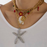 BOLD OCEAN STEEL NECKLACE WITH STARFISH SHELL_CWMM8852