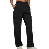Solid Color High-Waisted Straight Leg Cargo Pants