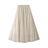 SEQUIN TULLE A LINE MAXI SKIRT WITH FLOWING DRAPE_CWBMS0377