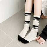 BLACK AND WHITE STRIPED MESH COTTON SOCKS_CWMS0956