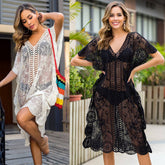 SEXY HOLLOW V NECK LACE SWIMSUIT COVER UP_CWMW0682