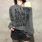 Vintage Monogram Print Slant Shoulder Hoodie_Cwtbll2175