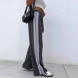 Striped Patchwork Lace-Up Casual Slacks