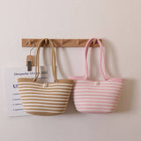 LARGE CAPACITY STRIPED SHOULDER BAG STRAW BAG_CWAB1882