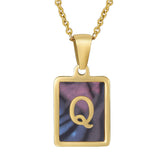 SQUARE SHELL 26 LETTER PENDANT NECKLACE_CWAJE0674