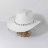 RHINESTONE FRINGE WESTERN COWBOY FEDORA HAT_CWAH3631