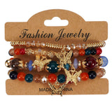Cwmm10456_Boho Leaf Charm Multi Layer Beaded Bracelet