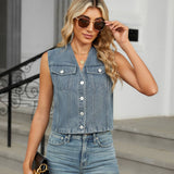 Washed Slim-Fit Denim Vest Top