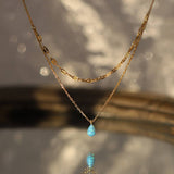 BLUE TEARDROP GLITTER DOUBLE LAYER NECKLACE_CWAJE1579