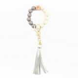 LEOPARD WOOD BEAD BRACELET KEYCHAIN WITH TASSEL_CWMM7016